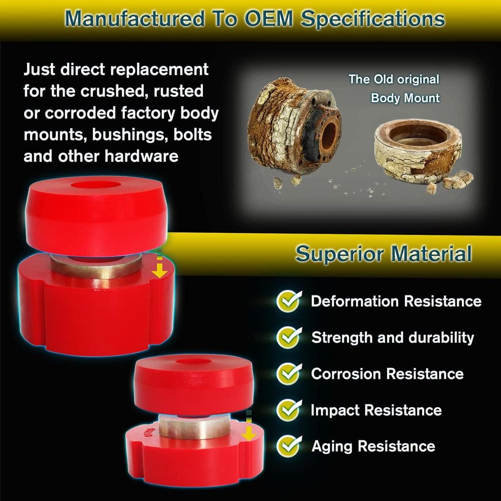 Red Polyurethane Body Mount Bushing Kit (12Pcs) Pack of 2 R4836