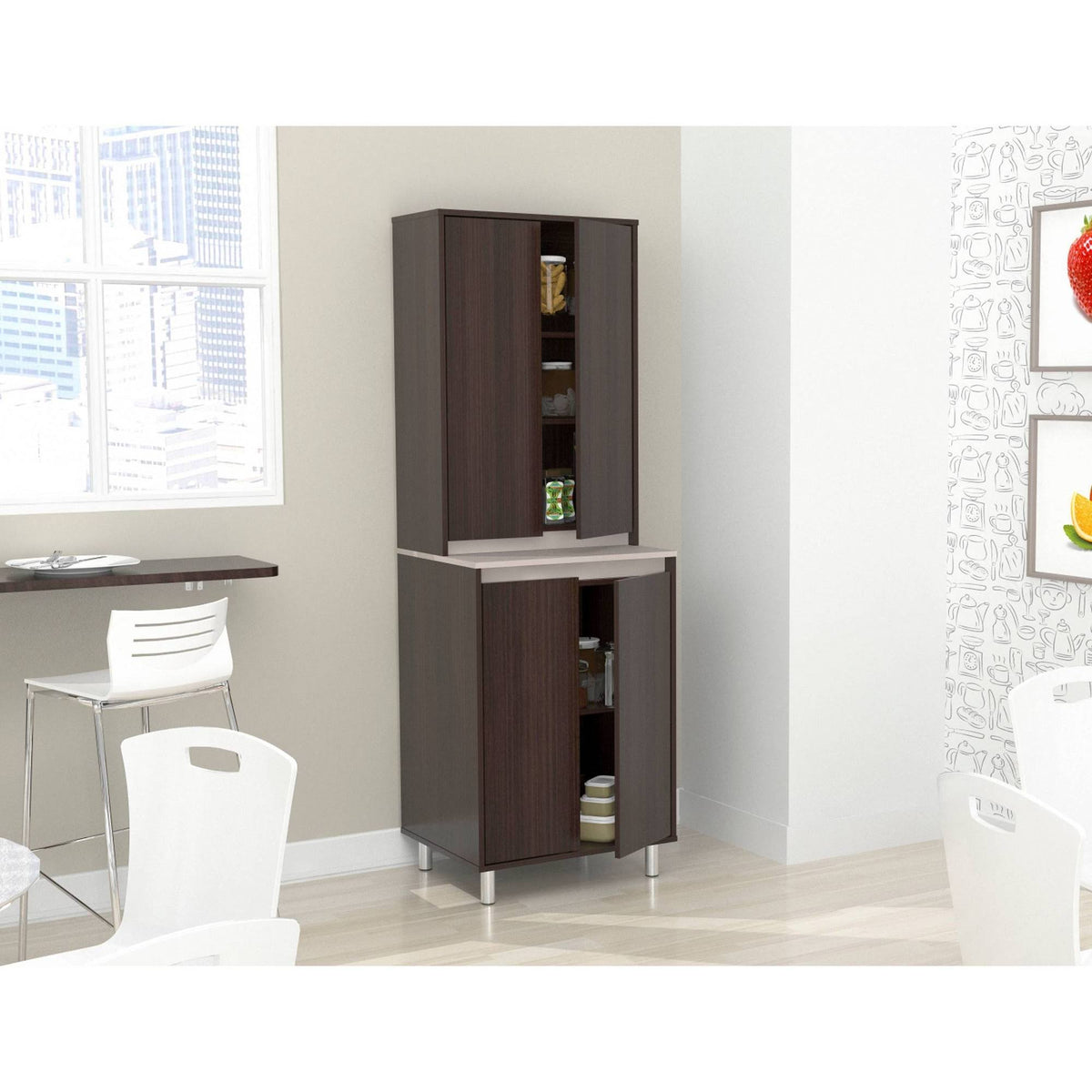 Espresso and Amber Grey 4-Door Cabinet Z141