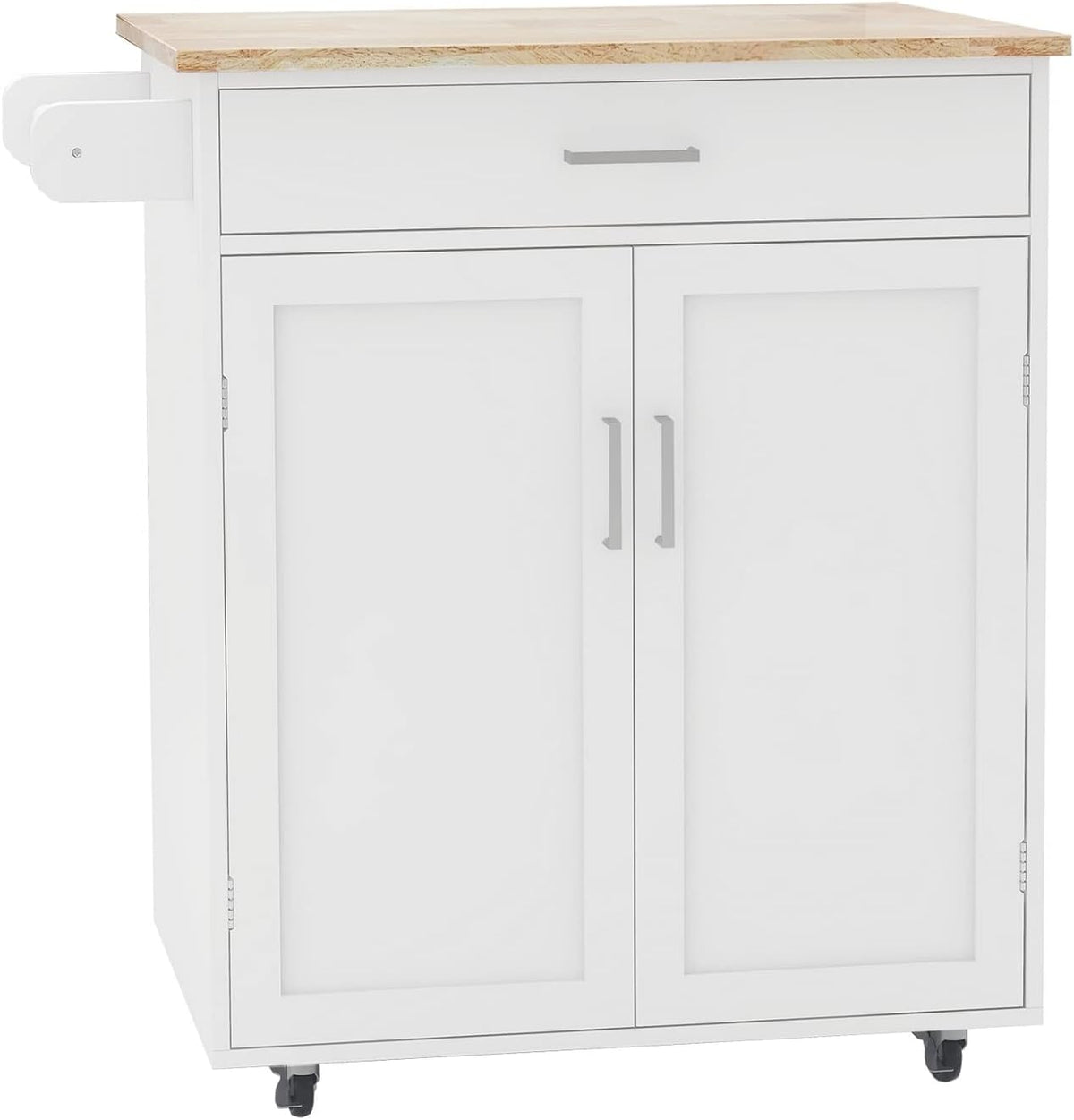 White Rolling Wood Dining Cart with 2 Drawers, 3 Baskets and 2 Shelves H8107