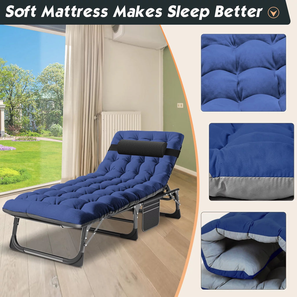 Folding Camping Cot with Cushion and Headrest D115