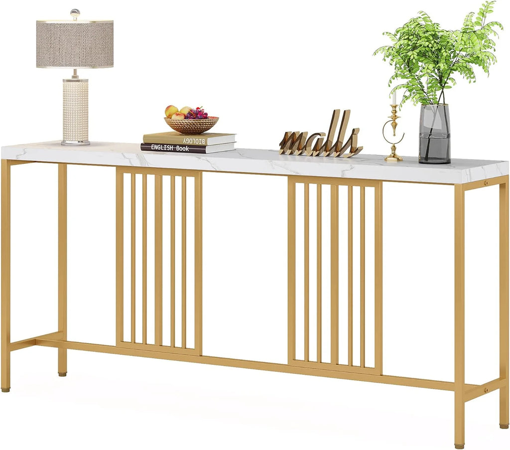 70.9 Inch Extra Long White and Gold Console Table C112445
