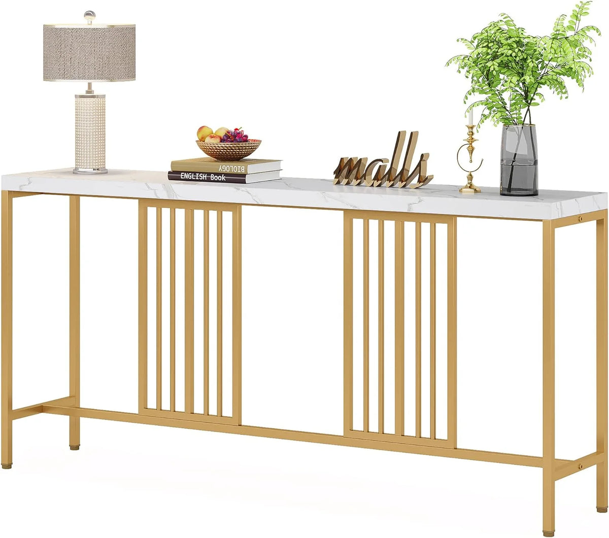 70.9 Inch Extra Long White and Gold Console Table C112445