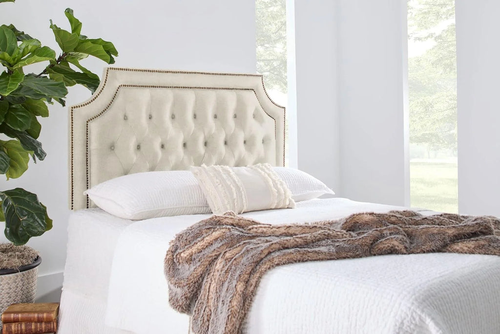 Oatmeal Linen Upholstered Tufted Button Queen Headboard H3255