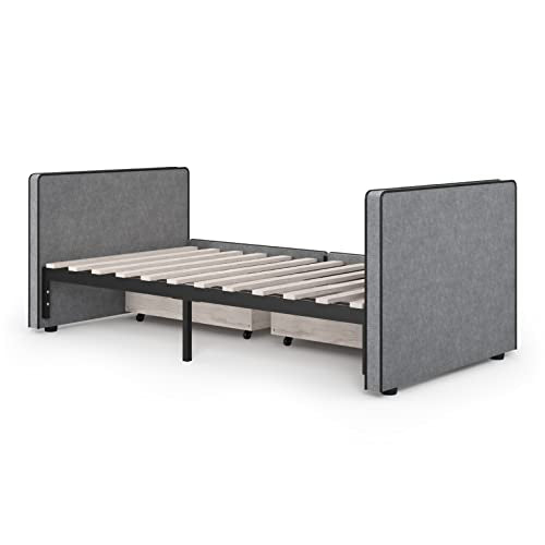 Twin Size Platform Bed Frame with 2 Storage Drawers in Gray Fabric G82666