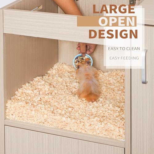 4-Tier Wooden Hamster Cage with Storage Cabinet, Openable Top, Acrylic Windows (Teak) S924154