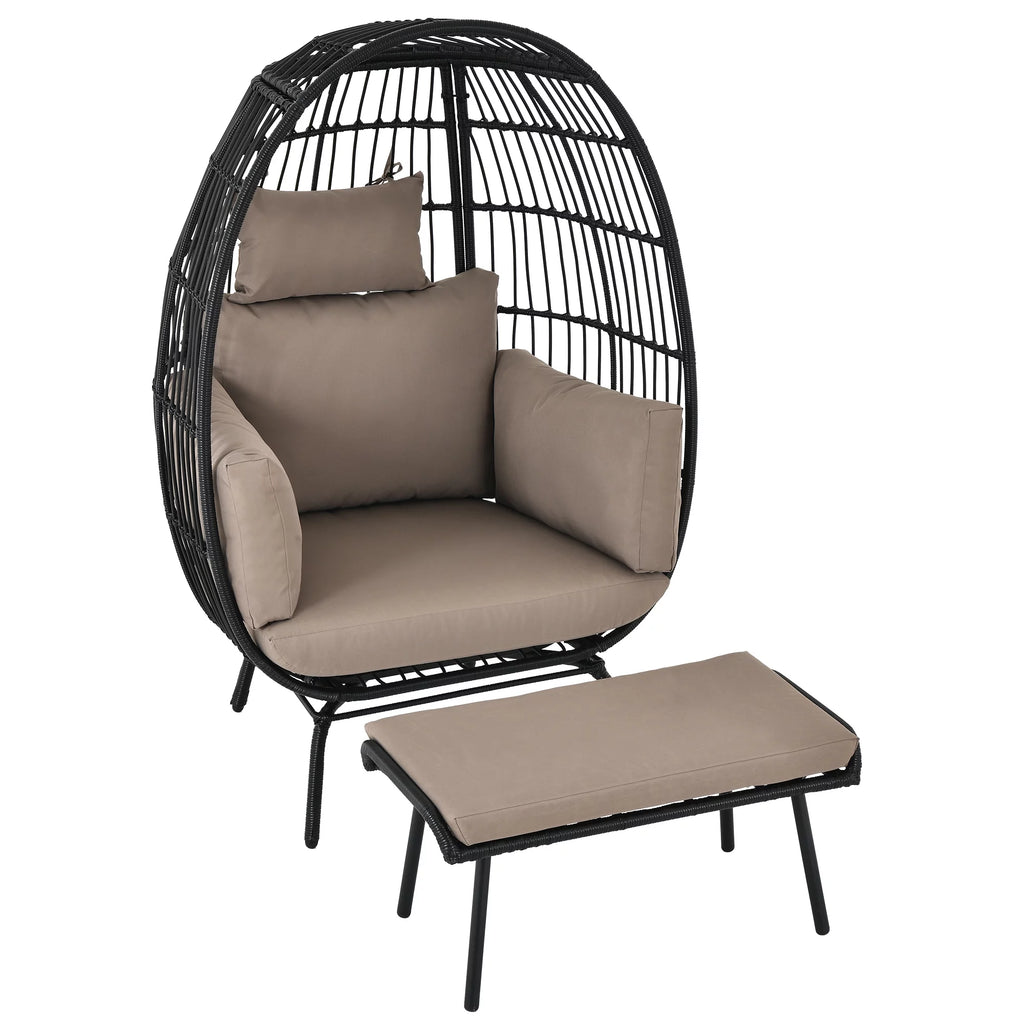 Wicker Egg Chair with Ottoman, Stand, Cushions K79232