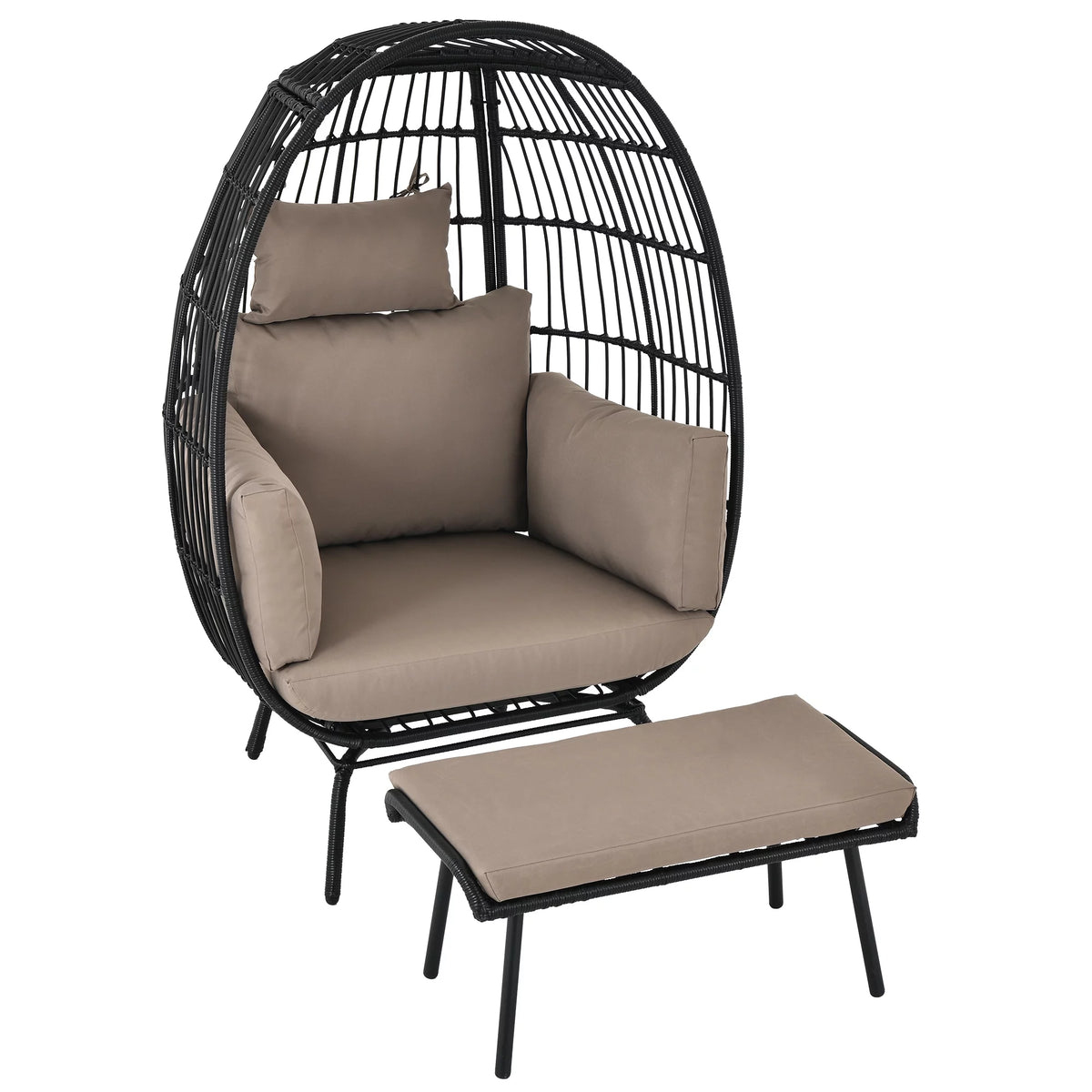 Wicker Egg Chair with Ottoman, Stand, Cushions K79232