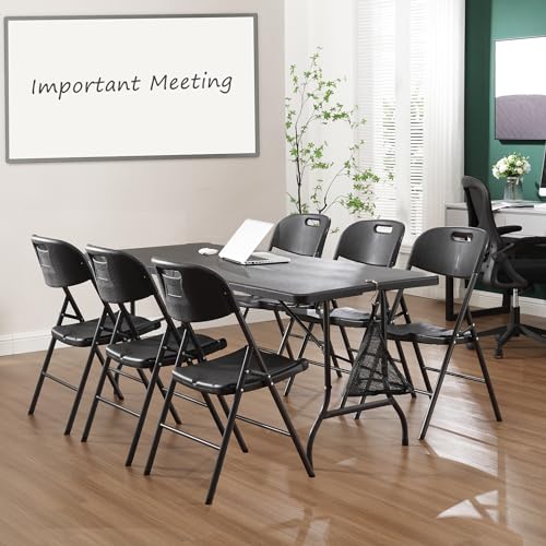 4 Pack Stackable Folding Chairs Plastic Seat Steel Frame Matte Black F790