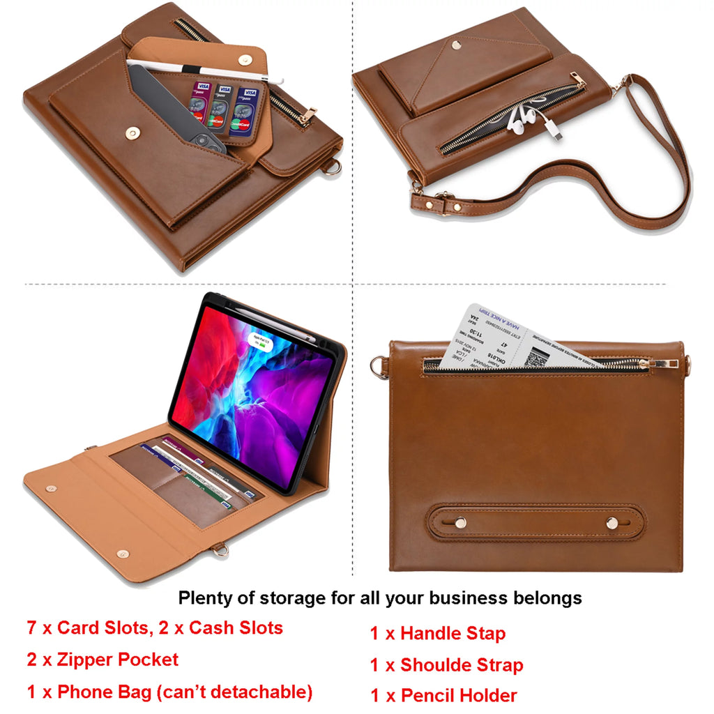 Brown PU Leather Portfolio Case for iPad Pro 12.9-inch J656407