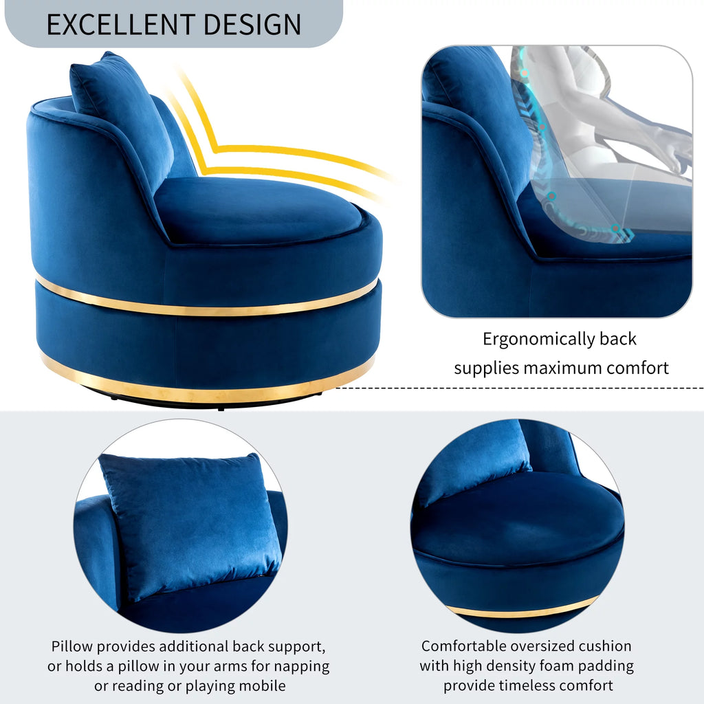 Blue Velvet Swivel Accent Barrel Chair with Seat Cushion R160