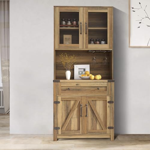 72 inch Tall Kitchen Pantry Cabinet Storage Hutch with Countertop and Doors B176073