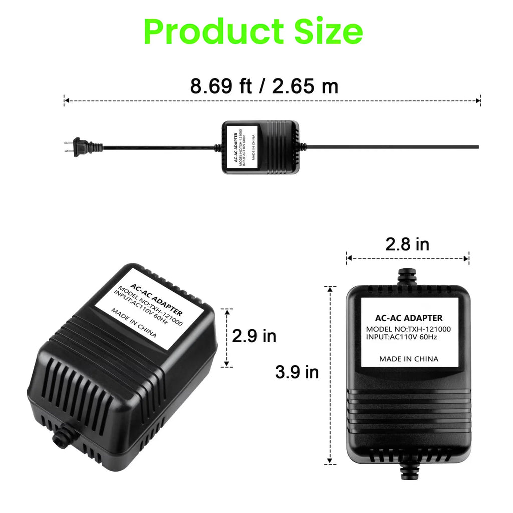12V AC/AC Adapter Power Supply Charger with Barrel Round Plug Tip P8090