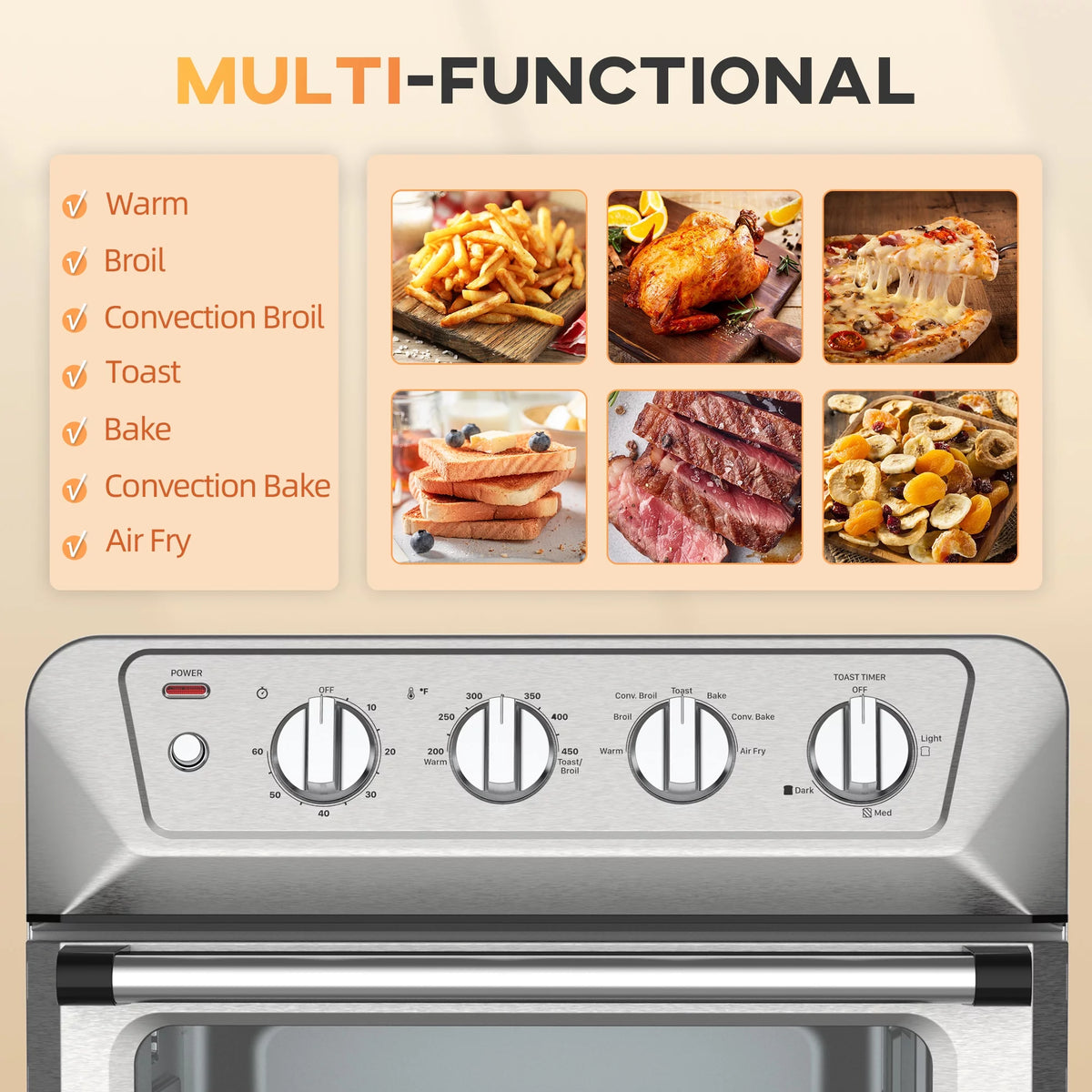 21QT 7-In-1 Convection Air Fryer Toaster Oven, 1800W Stainless Steel A347330