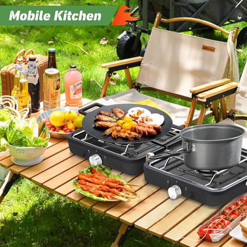 2-Burner Foldable Propane Camp Stove with Griddle and Carrying Bag V66086