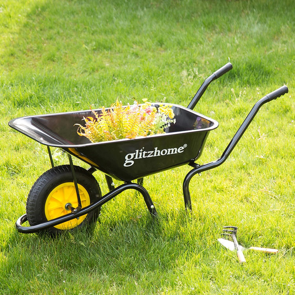 Black Steel Frame Utility Wagon Garden Cart S7774