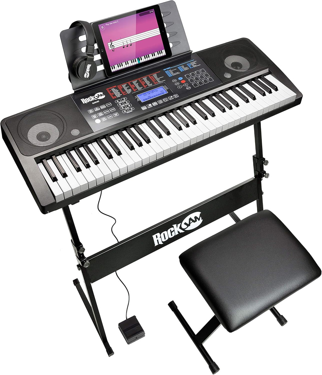 61 Key Keyboard Piano With Pitch Bend Kit, Keyboard Stand, Piano Bench, Headphones E392