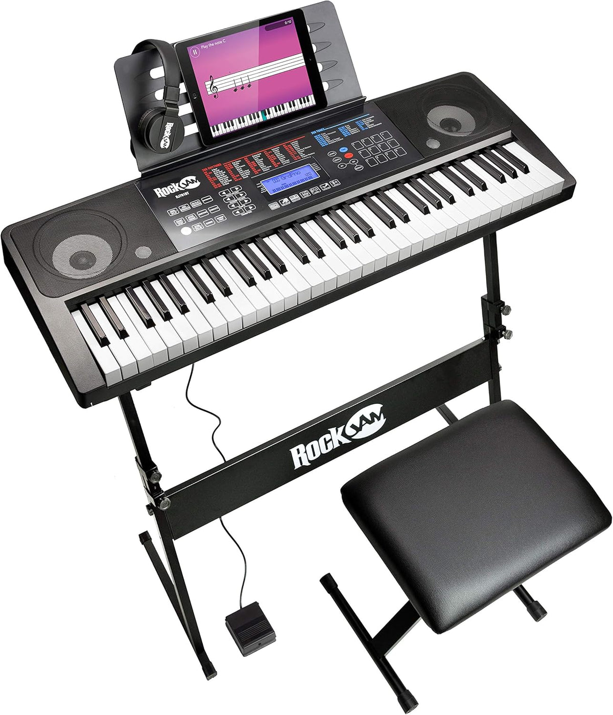 61 Key Keyboard Piano With Pitch Bend Kit, Keyboard Stand, Piano Bench, Headphones E392