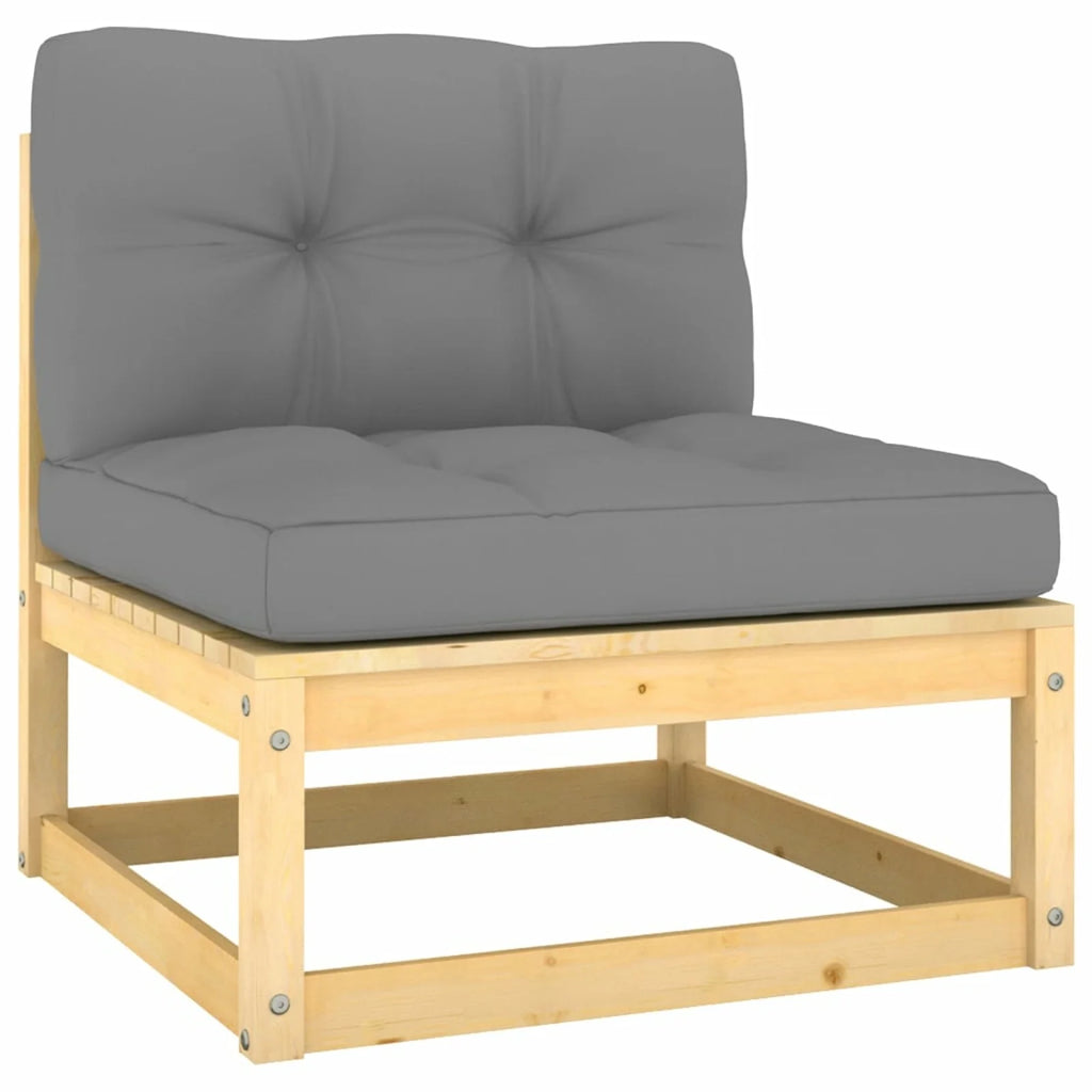 3 Piece Patio Lounge Set with Gray Cushions Middle Sofa and 2 Footstool Outdoor Sectional Sofa Set U455