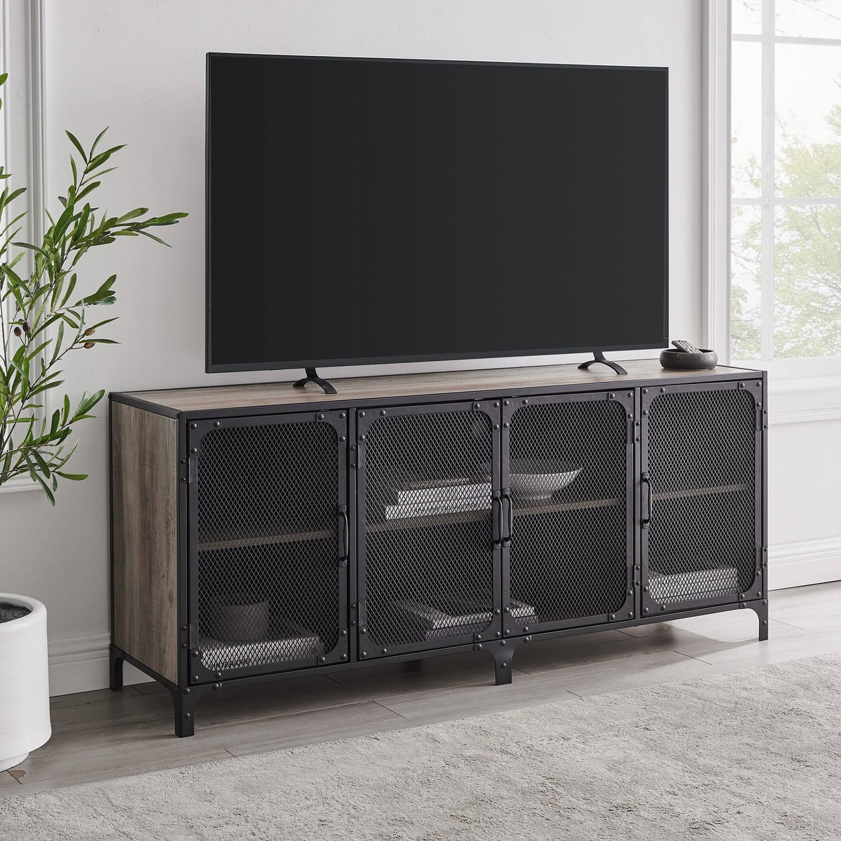 Grey Wash Industrial TV Stand Console B88936