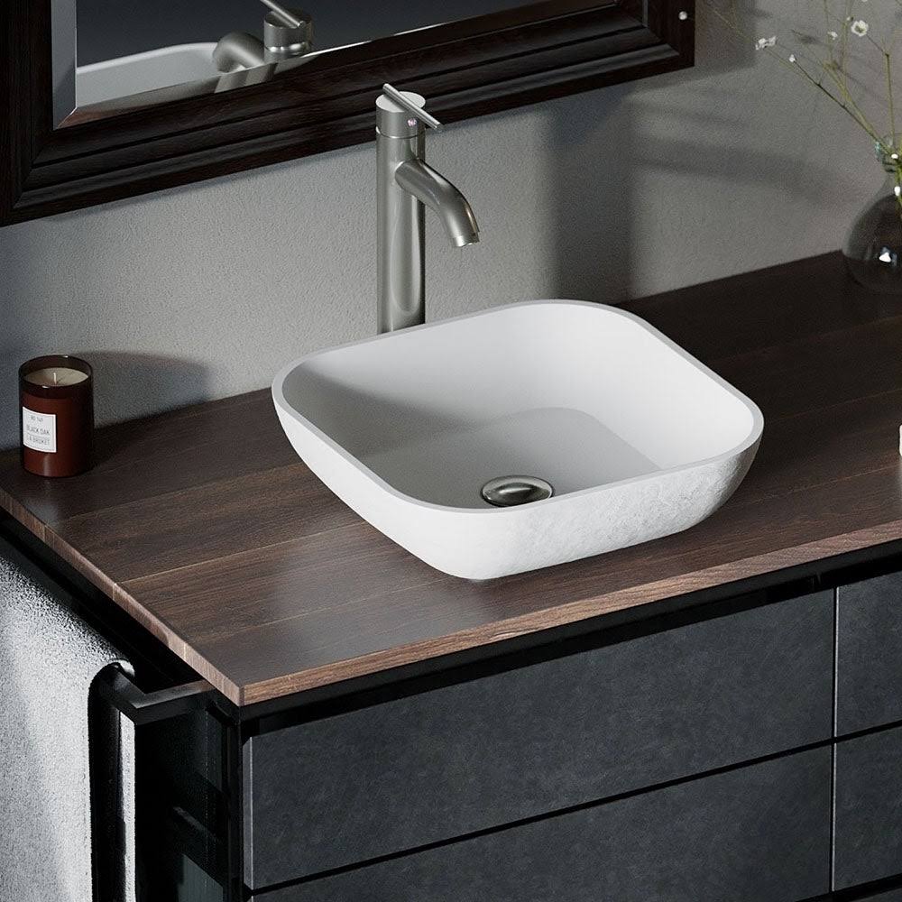 Composite Square Vessel Bathroom Sink with Faucet E2875