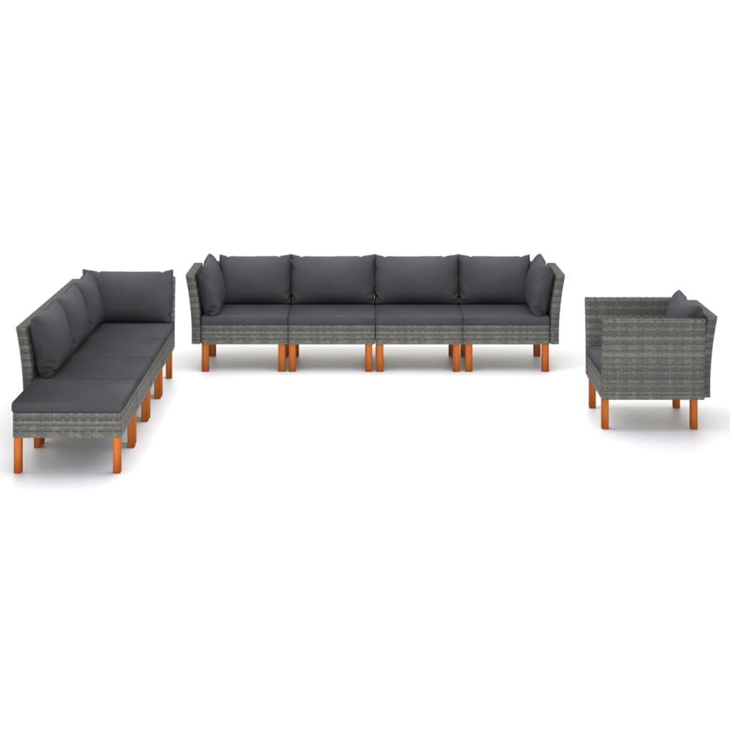 9 Piece Gray Poly Rattan Patio Conversation Set I788372