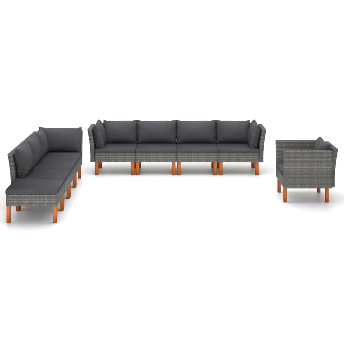 9 Piece Gray Poly Rattan Patio Conversation Set I788372