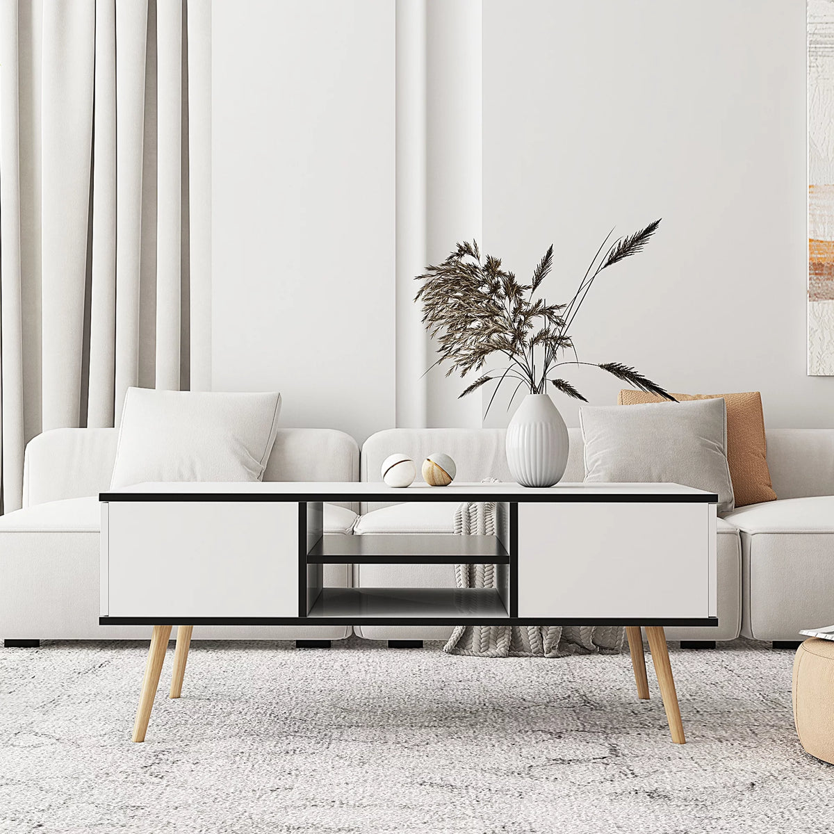 Modern Coffee Table with Storage Wooden Center Table, White O8145