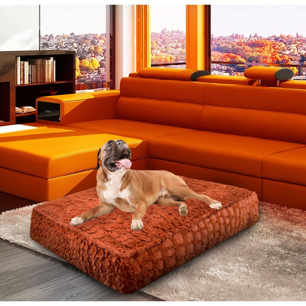 Medium Rectangle Faux Fur Dog Cat Bed X312