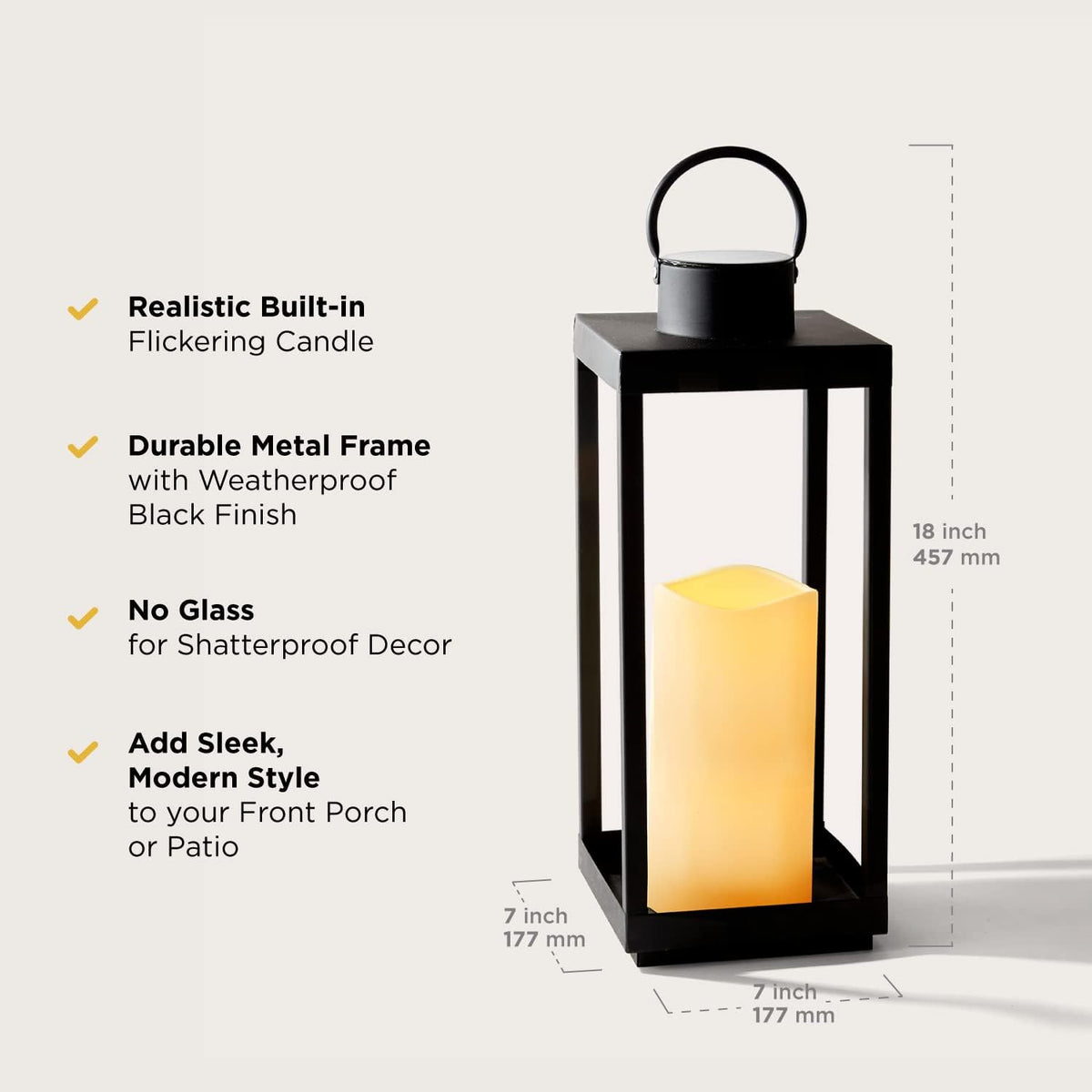 Large Outdoor Solar Lantern with Flameless Pillar Candle L558