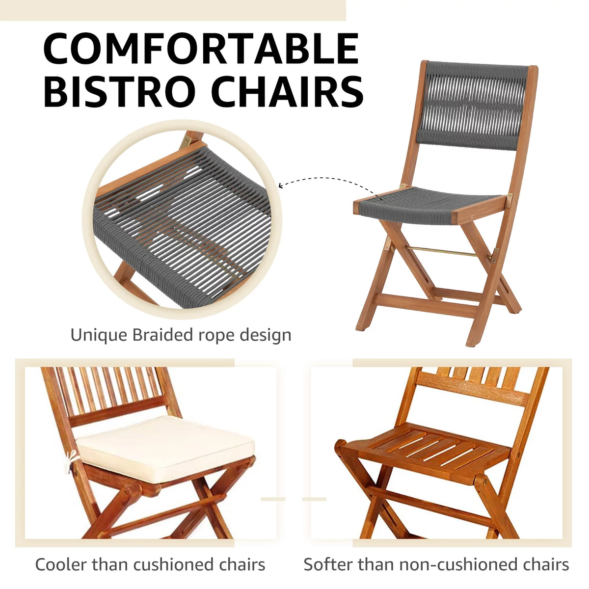 Acacia Wood Patio Bistro Set 3 Piece Gray L40936