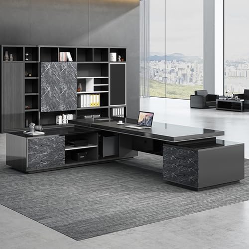 Black L-Shaped Executive Desk with Drawers 79" L x 63" W x 29.5" H Right Hand Return J14720