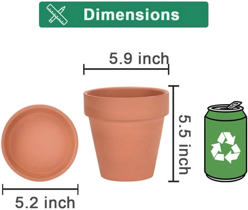 4 Pack 6 Inch Brown Terra Cotta Clay Plant Pot with Saucer Q789