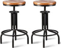 Metal Adjustable Height Bar Stool Set of 2 Black Wooden Top Z13991