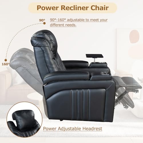 Brown Power Recliner with Power Adjustable Headrest, Wireless Charging Device, USB Port, Storage Arms, Cup Holder and Swivel Tray Table T954625