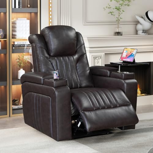 Brown Power Recliner with Power Adjustable Headrest, Wireless Charging Device, USB Port, Storage Arms, Cup Holder and Swivel Tray Table T954625