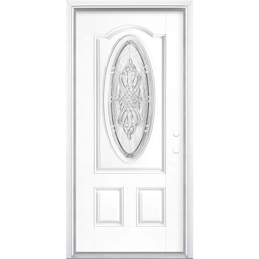 36 in. x 80 in. 3/4 Oval Left Hand Inswing Painted Smooth Fiberglass Prehung Front Exterior Door with Brickmold S4254