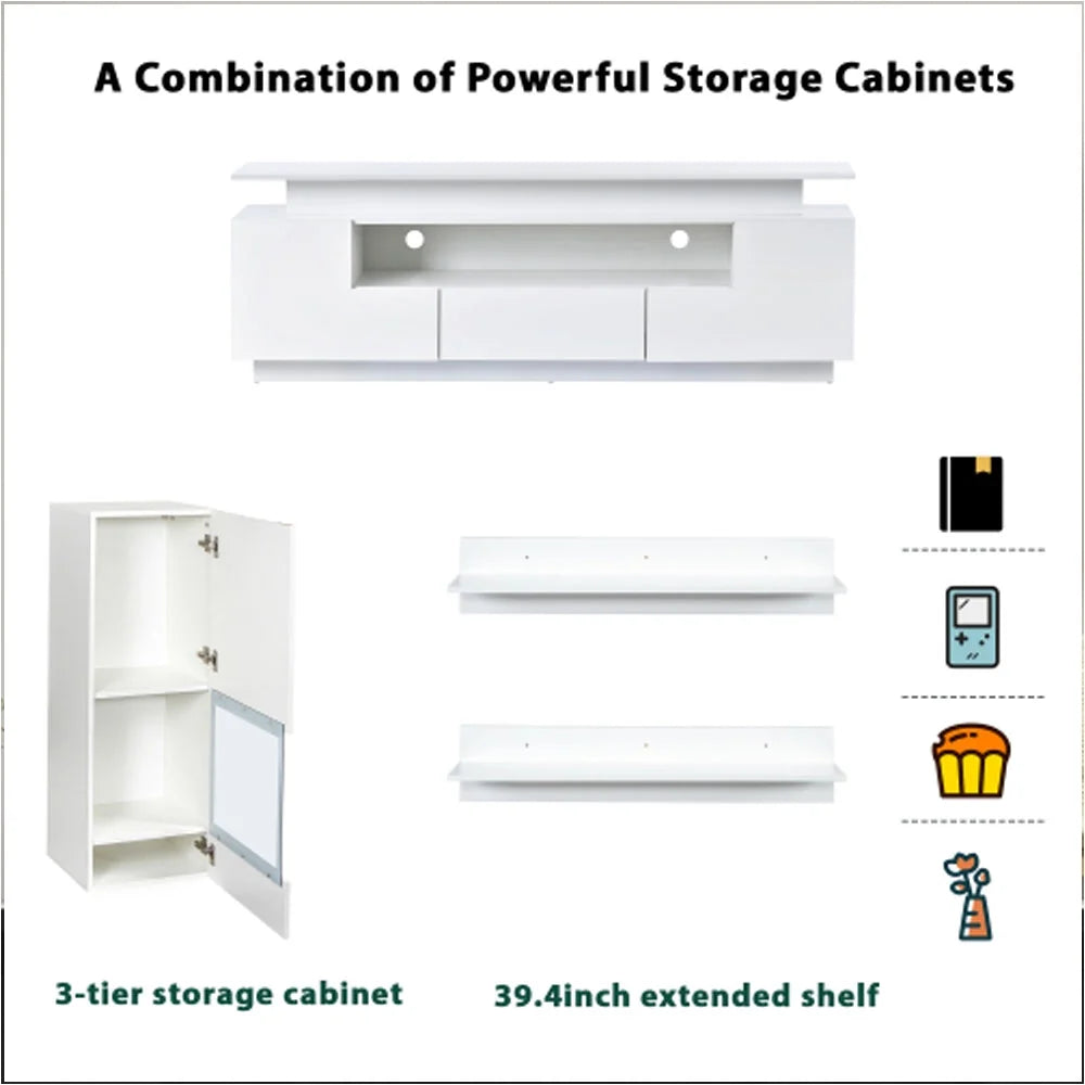 White 5 Pieces Wall Mounted Floating TV Stand Set E607083