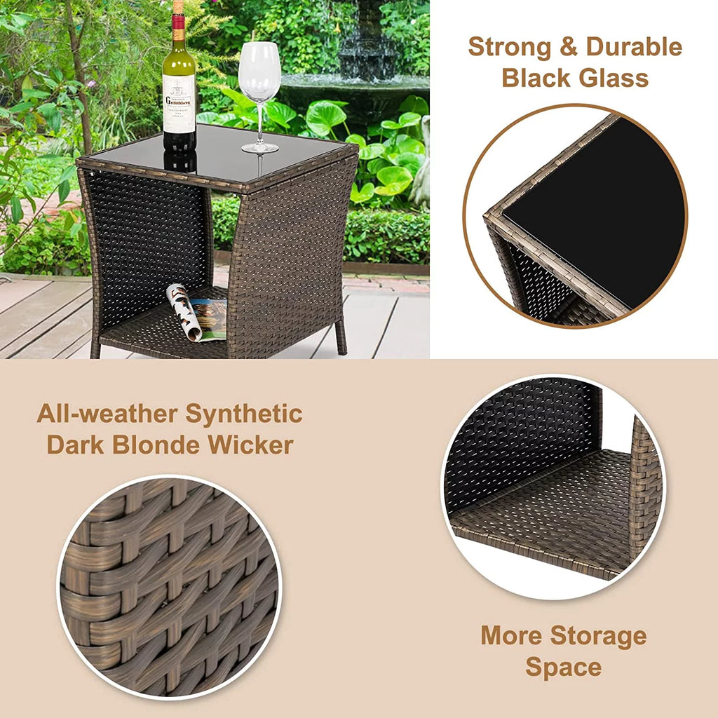 Brown Wicker Rattan Side Table with Storage L299827