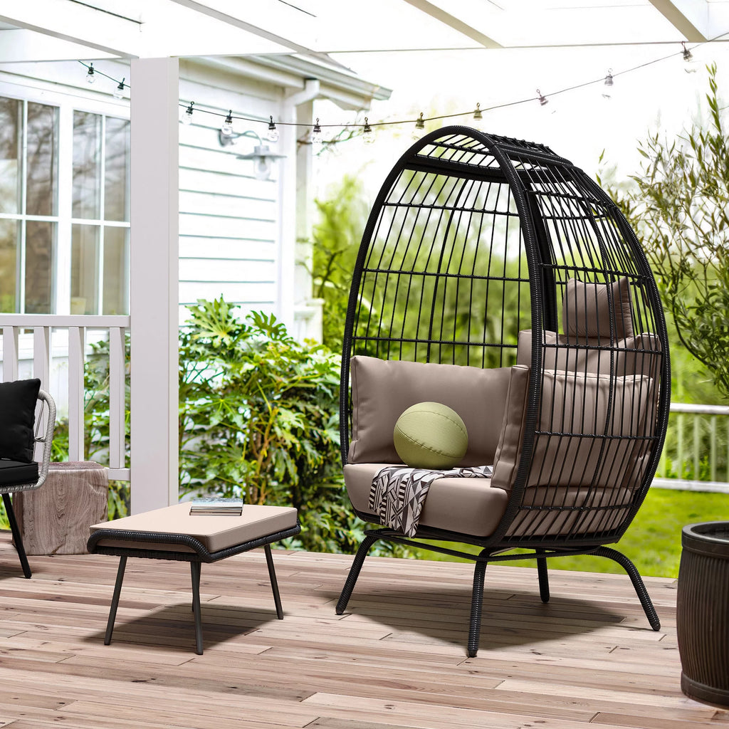 Wicker Egg Chair with Ottoman, Stand, Cushions K79232