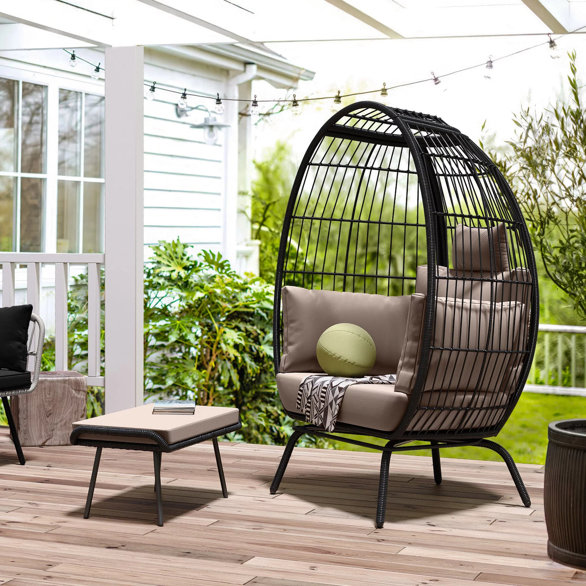 Wicker Egg Chair with Ottoman, Stand, Cushions K79232