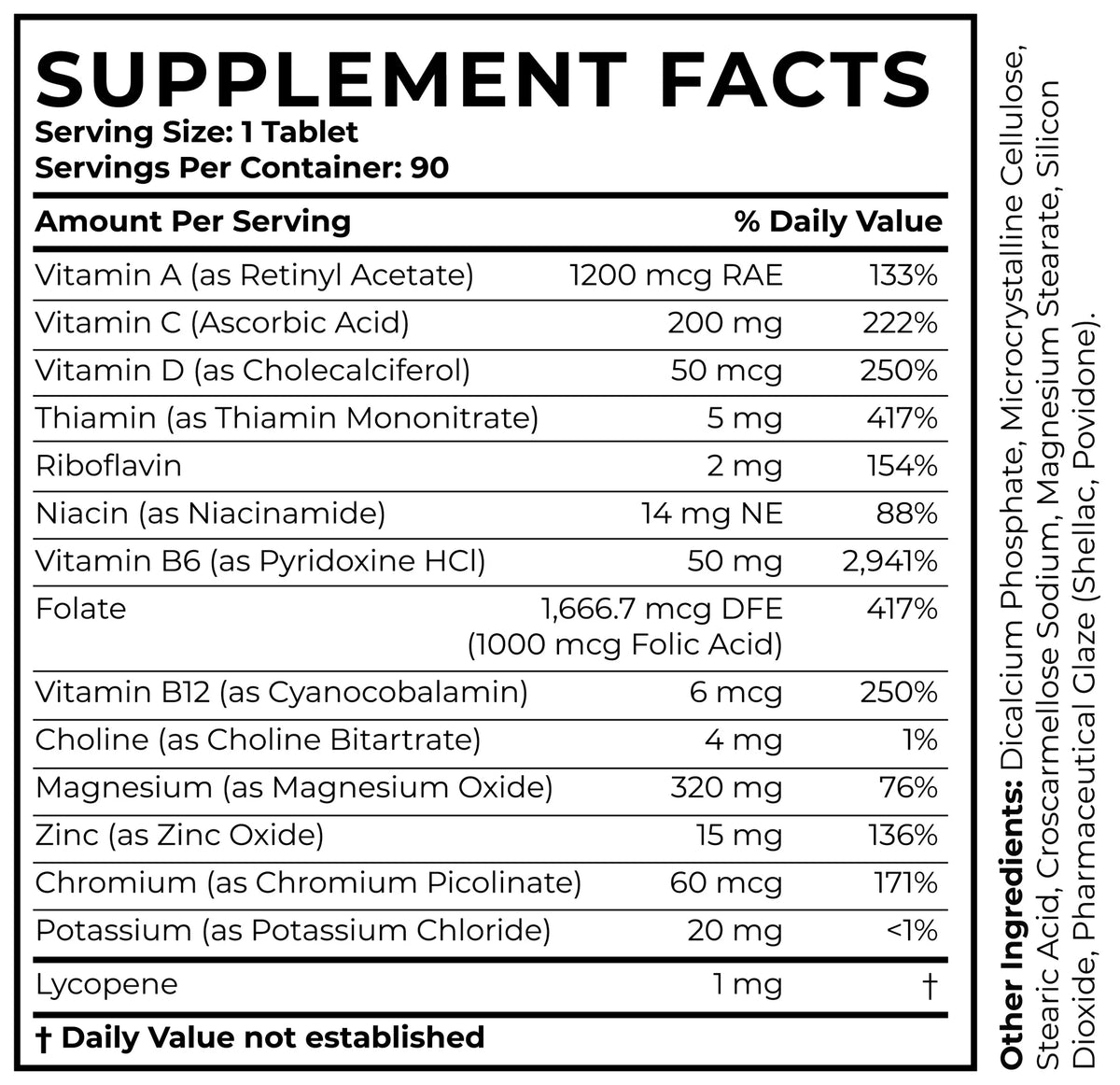 Multivitamins Minerals 90 Tablets K354283