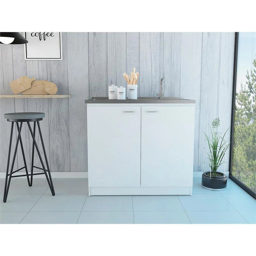 White Modern Engineered Wood Utility Sink with Cabinet G186623