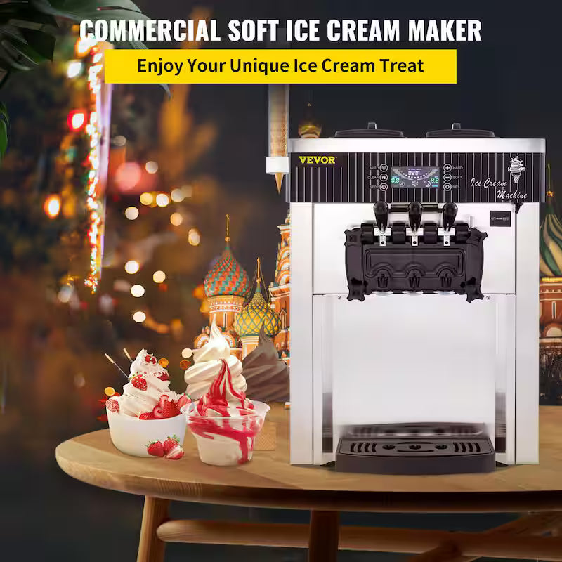 Commercial Ice Cream Machine 5.3 to 7.4 Gal. per Hour 3 Flavors Soft Serve H295