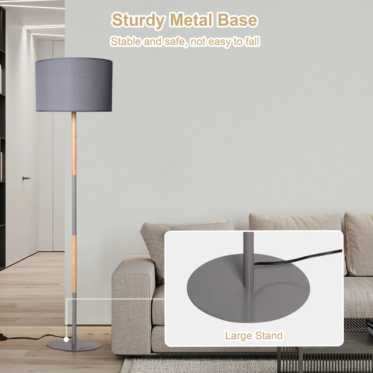Modern Floor Lamp with 8W LED Bulb, Foot Switch & Fabric Lamp Shade E33643