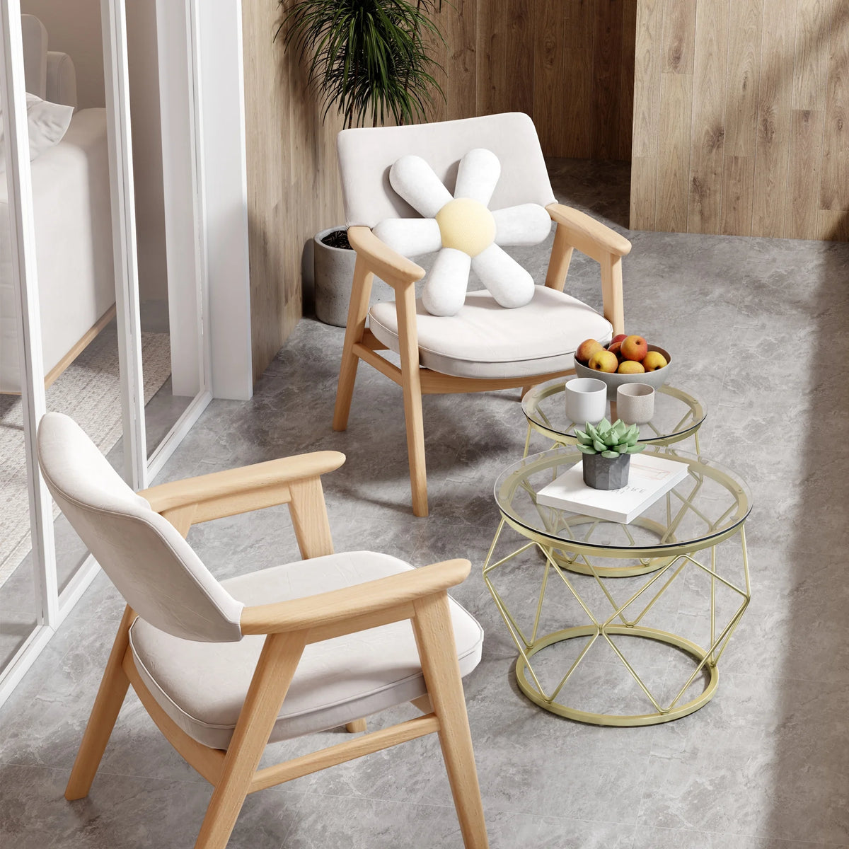 Round Coffee Table Set of 2 with Tempered Glass Top M529