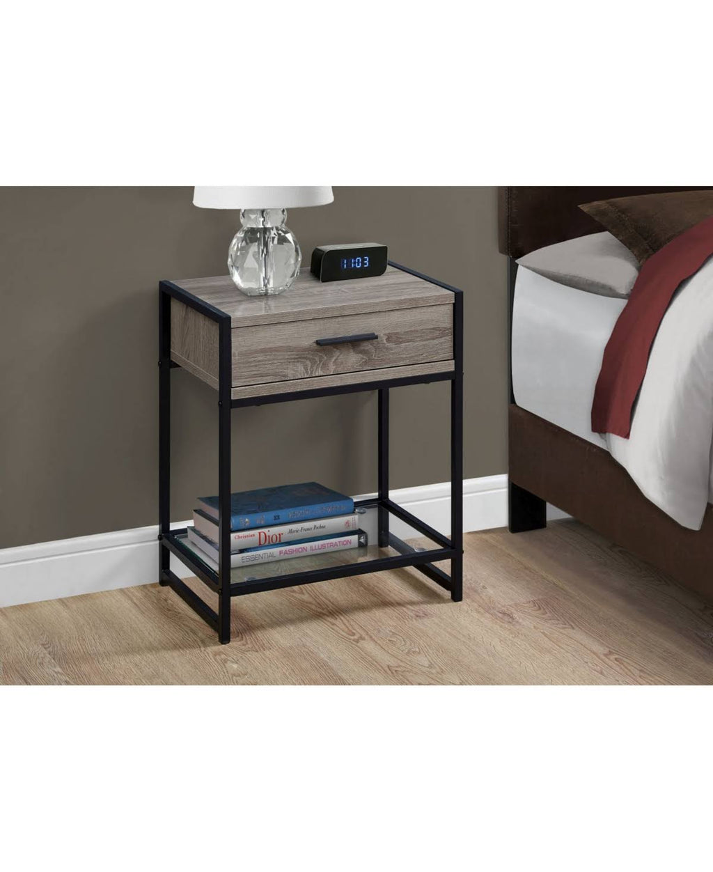 Dark Taupe Black Tempered Glass Accent Table O28191