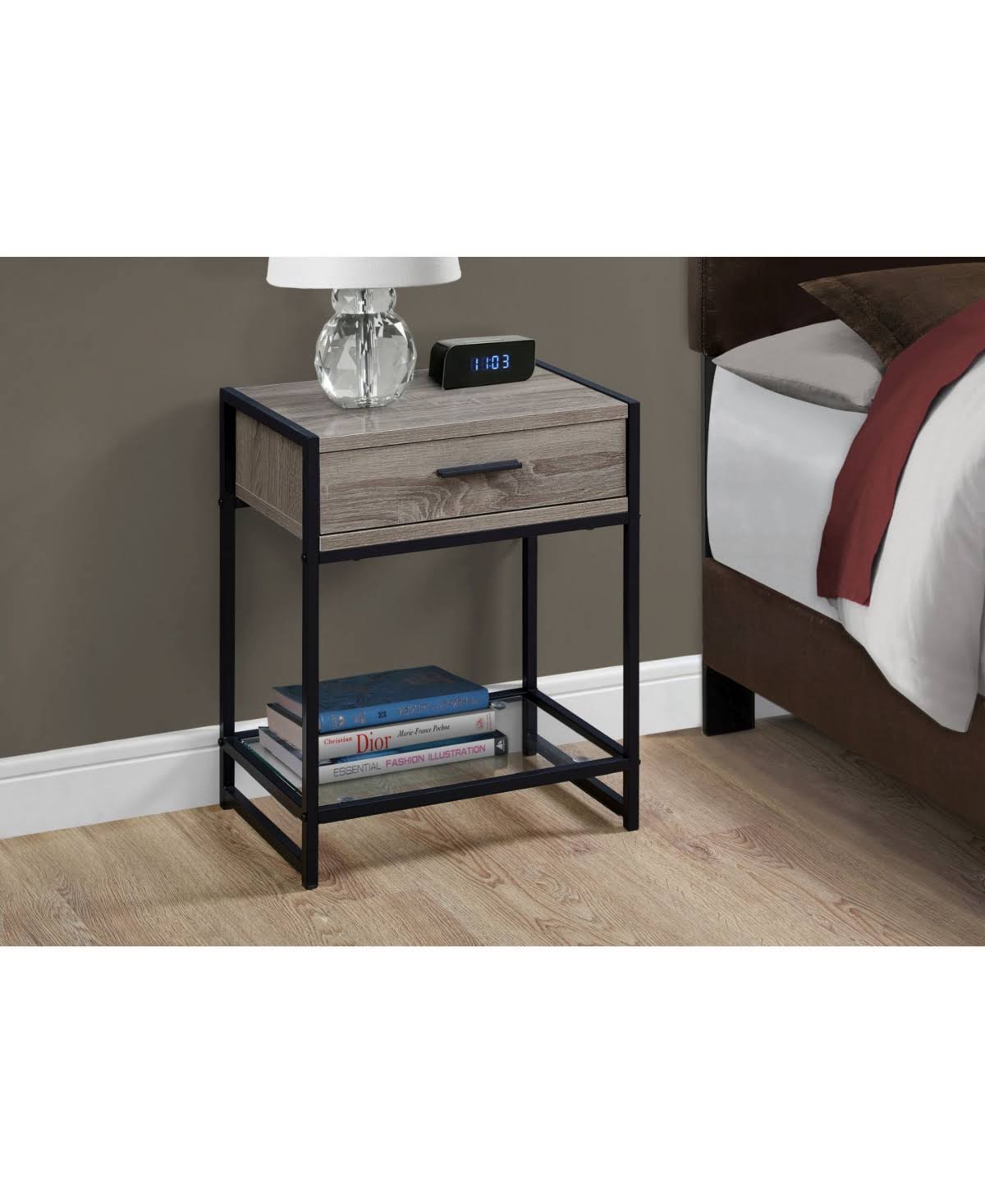 Dark Taupe Black Tempered Glass Accent Table O28191