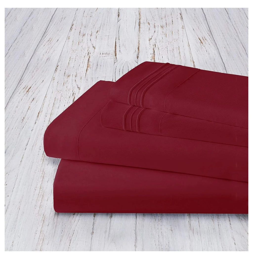 Burgundy Twin 4 Piece Sheet Set with Pillowcases N469