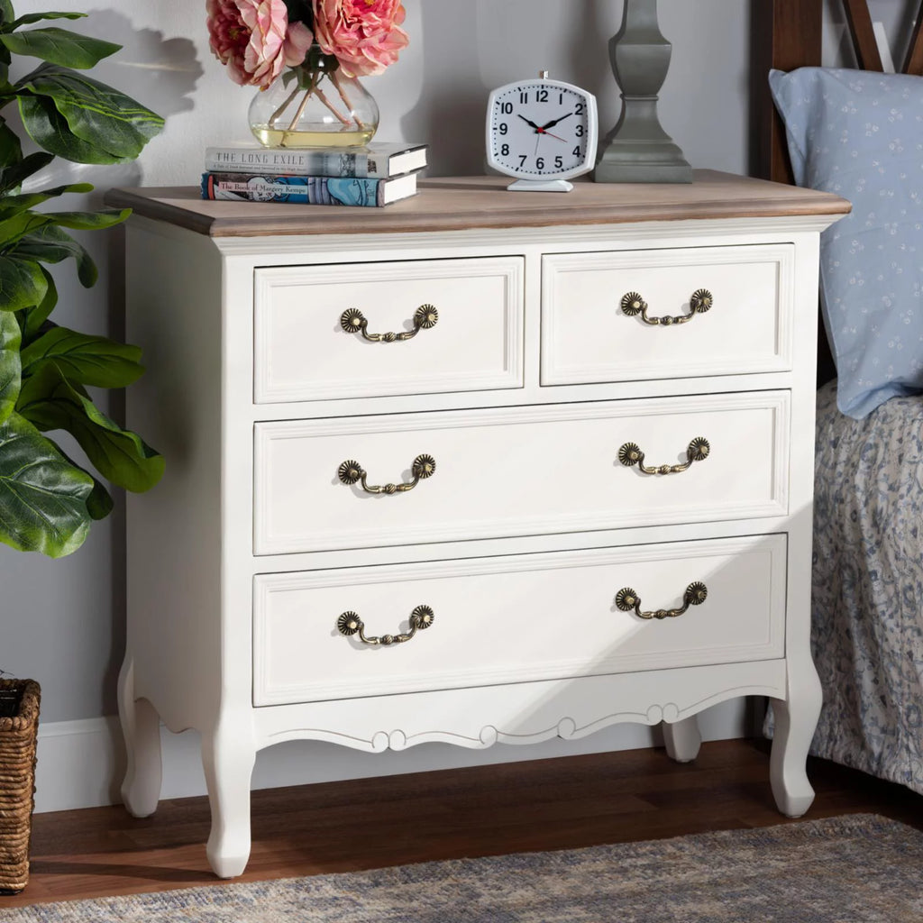 White and Oak 4-Drawer Accent Dresser L981078
