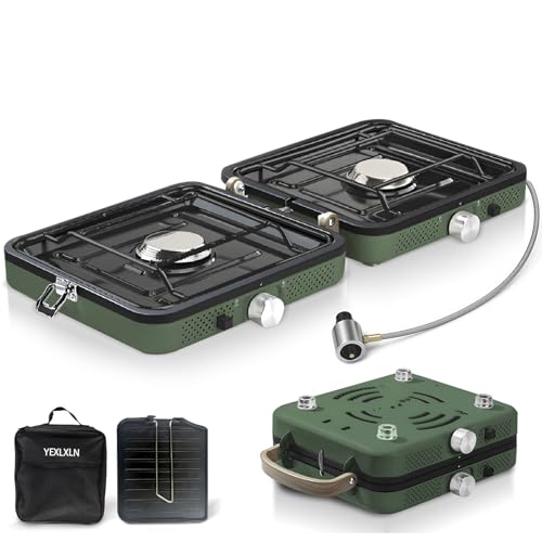 2-Burner Foldable Propane Camp Stove with Griddle and Carrying Bag V66086